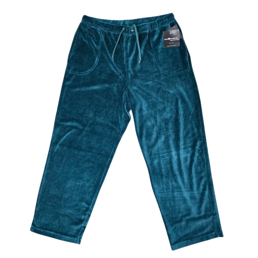 Sag Harbor‎ Petite Velour Joggers Pants Forest Green PXL Drawstring Pockets NWT